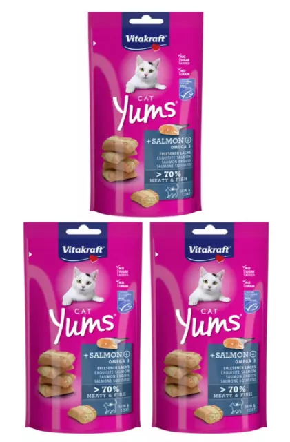 Vitakraft 3x 40g Cat Yums+ Lachs & Omega 3 Katzensnack 120g