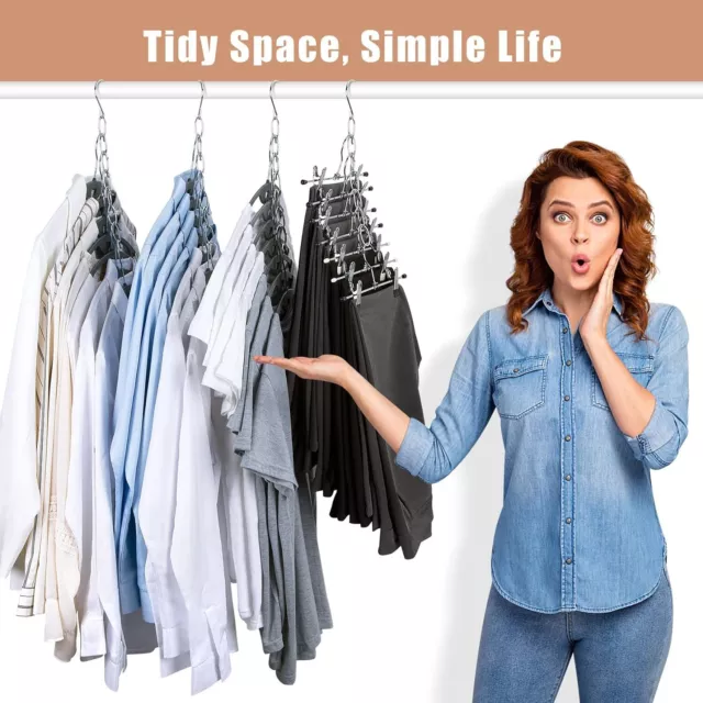 Metal Chain Clothes Hanger Organizer with 8 Slots Foldable Multiple Pack of 6