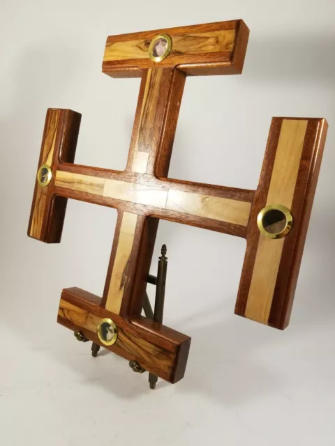 Bethlehem Holy Essences Olive Wood Jesus Samples 4 Relics Cross Crucifix  12" 2