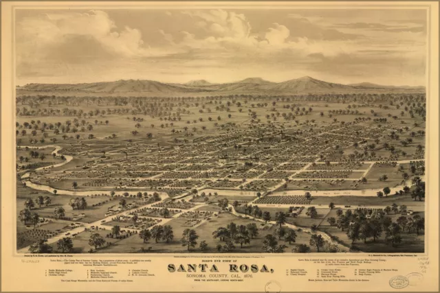 Poster, Many Sizes; Birdseye View Map Of Santa Rosa, Sonoma County, California 1