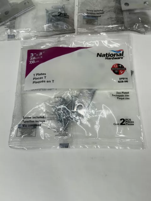 National Hardware 3” x 3” T Plates Zinc Plated Lot of 3 4
