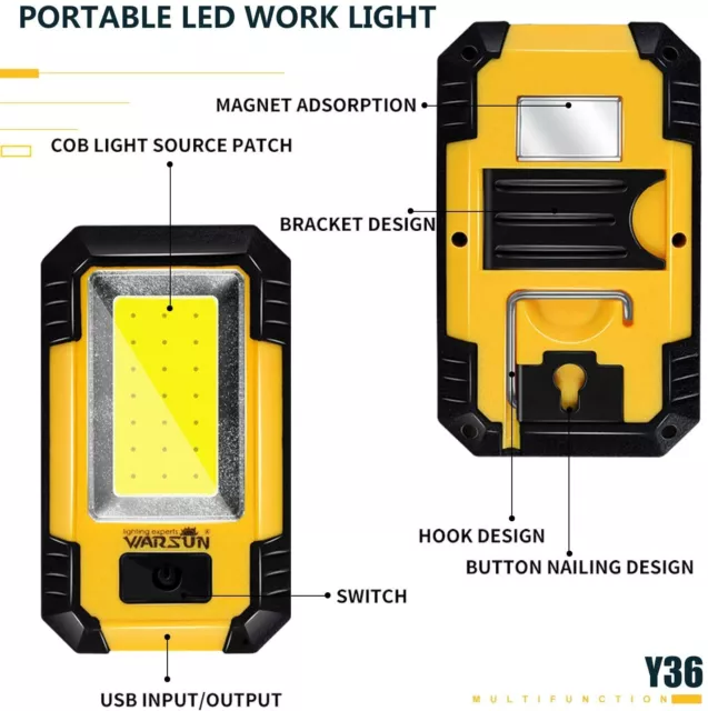 Work Light RECHARGEABLE COB LED Workshop Workbench Magnetic Mechanic Boat 1200Lm 3