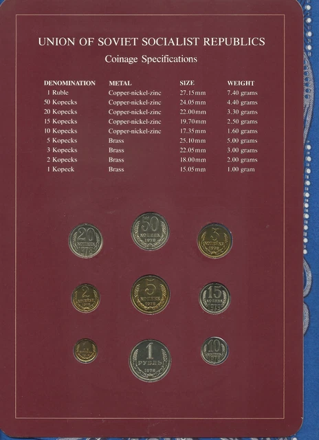 Coin Sets of All Nations USSR Russia UNC w/card All 1978 but 15 Kopecks 1979 2