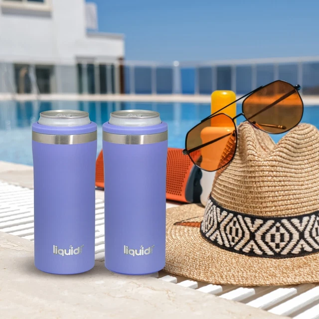 2pk Purple Slim Can Koozie Cooler Insulated Stainless for 12oz Skinny Cans