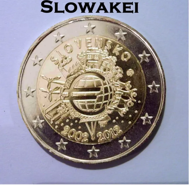 2 Euro Gedenkmünze Slowakei 2012 "10 Jahre Euro-Bargeld"