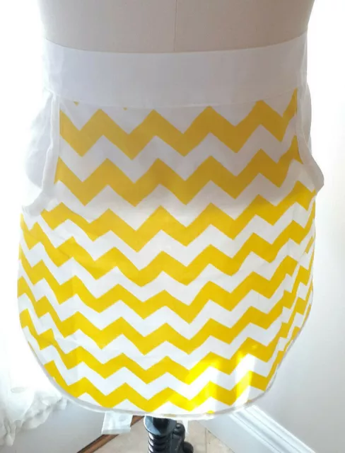 Half Apron Short Server Catering *Yellow Chevron Deep Scoop Pockets 100% Cotton