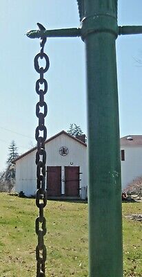 Primitive American Antique Hand-Wrought Forged Iron Large Link 37" Chain & Hook