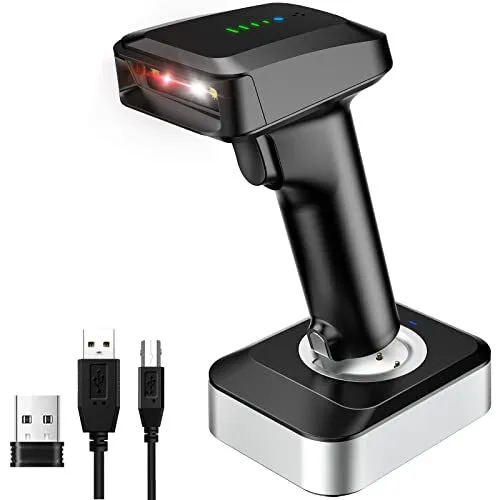 2D QR Wireless Barcode Scanner with Charging Base and Battery Level Indicator