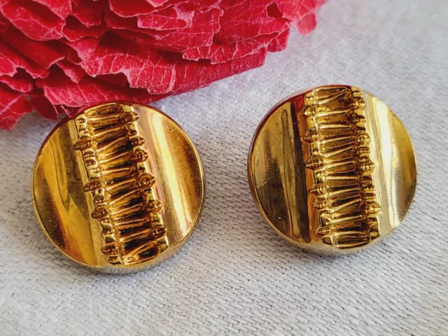 Duo boutons anciens en verre doré fort relief àà pied 1,7 cm G14S