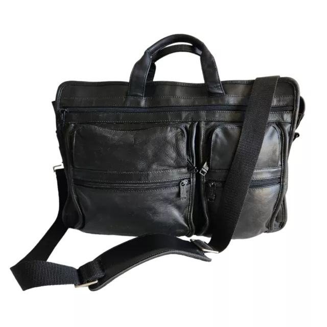Tumi Alpha Black Leather Laptop Portfolio Bag Briefcase  Travel Bag