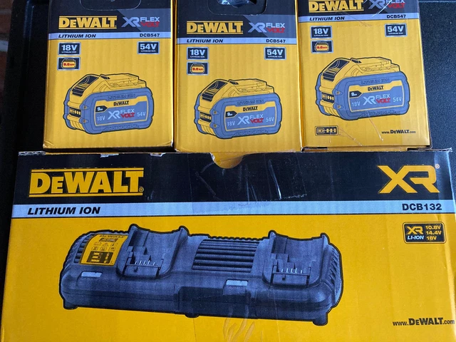 3 X DEWALT DCB547- 9AH Flexvolt Li-ion batteries +1 X DCB132 duel ...