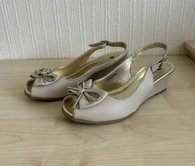 PAVERS WOMEN S BEIGE Leather Wedge Peep Toe Slingback Shoes Ladies Size UK 3 14.99 PicClick UK