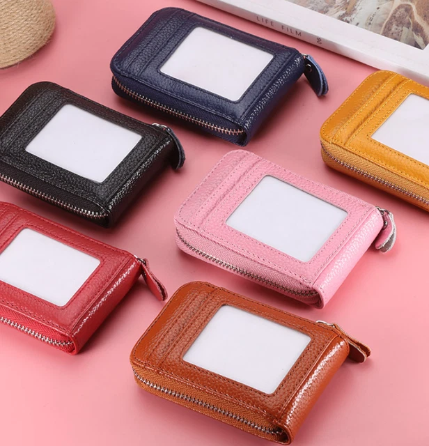 Men Genuine Leather RFID Blocking Thin Wallet Credit Card Holder Zipper Pocket 2