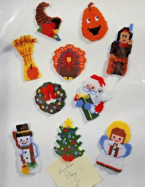 NUEVO 1996 Bucilla Holiday Magnet Set 6194 Plástico Lona Aguja Kit De Colección 8332