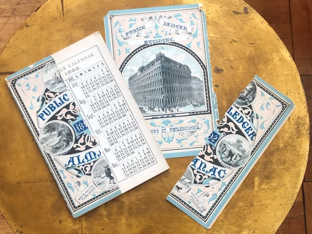 ANTIQUE Almanac Public Ledger Philadelphia 1892 DAMAGED Sold As Is