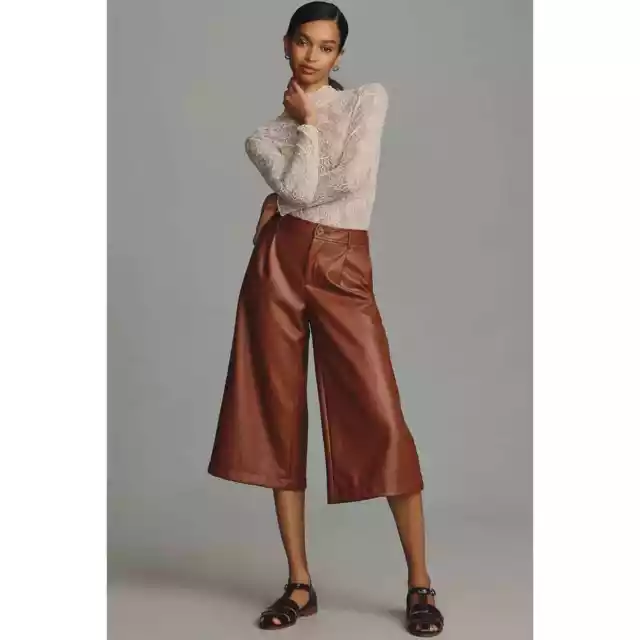 NWT By Anthropologie Faux Leather Culottes $128 SIZE 8 Brownish Orange