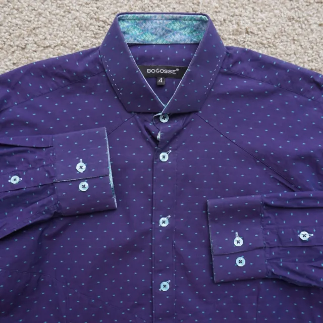 Bogosse Mens Shirt Button Up Long Sleeve Periwinkle Blue Purple Cotton Size 4