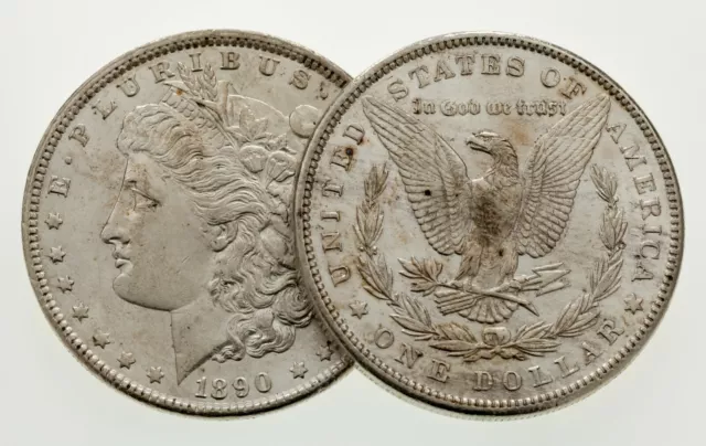 1890&1891 Plateado Morgan Dólar Lote De 2 Monedas En Au Estado