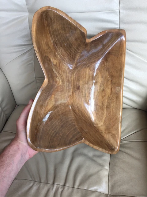 Vintage Boho Butterfly Shape Hand Carved Wooden Fruit Centerpiece Bowl Lacquered 3