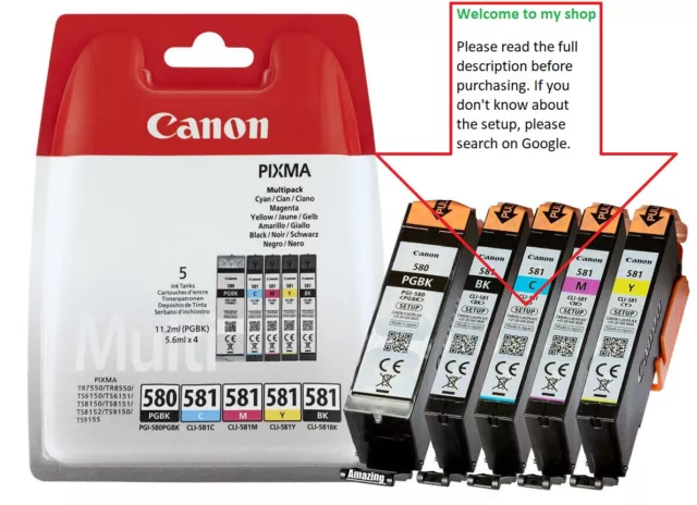 Canon Ink Cartridges, PGI-580PGBK CLI-581BK CLI-581C CLI-581M CLI-581Y, (Setup )