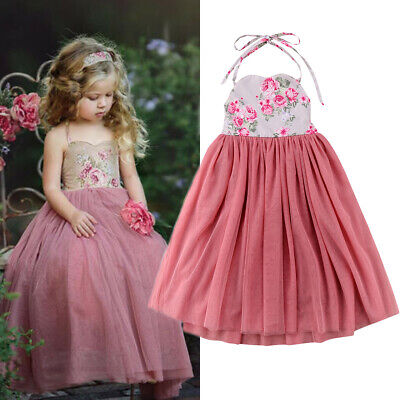Long Princess Girls Dress Flower Solid Baby Lace Party Gown Formal Dresses