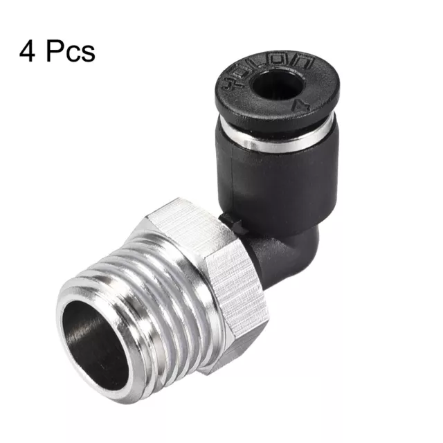 Push to Connect Tube Fitting Male Elbow 4mm Tube OD x 1/4 NPT Push Fit Lock 4pcs 3