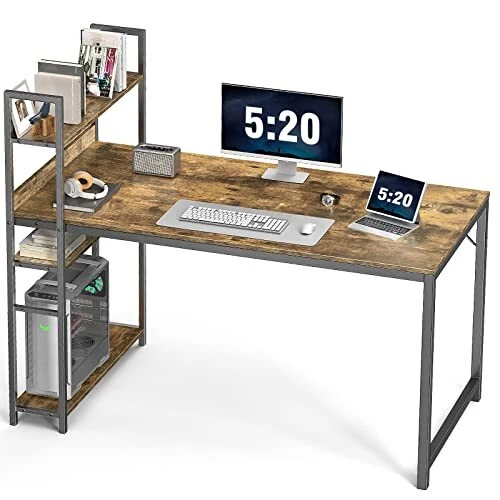 Desk with Shelves Computer Desk 55 Inch Home Office Desks with Storage Writing