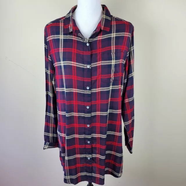 JAG Jeans Womens Tunic Shirt M Plaid Button Up Hi Low Hem New