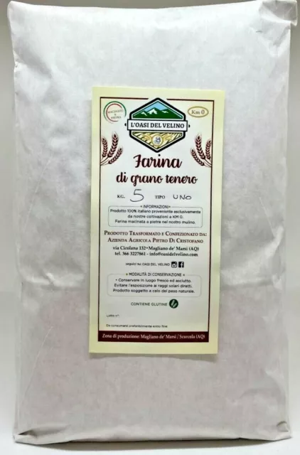 Farina Di Grano Tenero Tipo 1 Macinata A Pietra - 25 Kg - Grano 100% Italiano