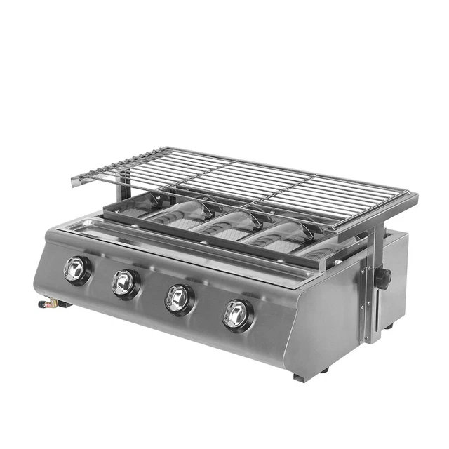 Gasgrill Edelstahl mit 4-Infrarot Gas Keramik Brennern / incl. Schlauch+Regler