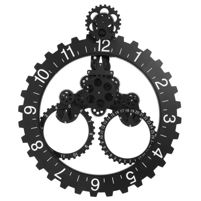 Modern 3D Rotary Gear Mechanical Wall Clock Calendar Wheel Ships Art Clock-Black