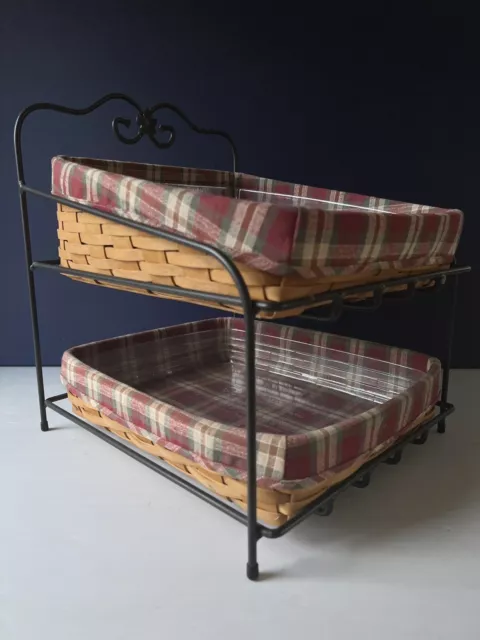 LONGABERGER Wrought Iron 2 Tier Paper Tray Stand & Baskets Protectors & Cloth