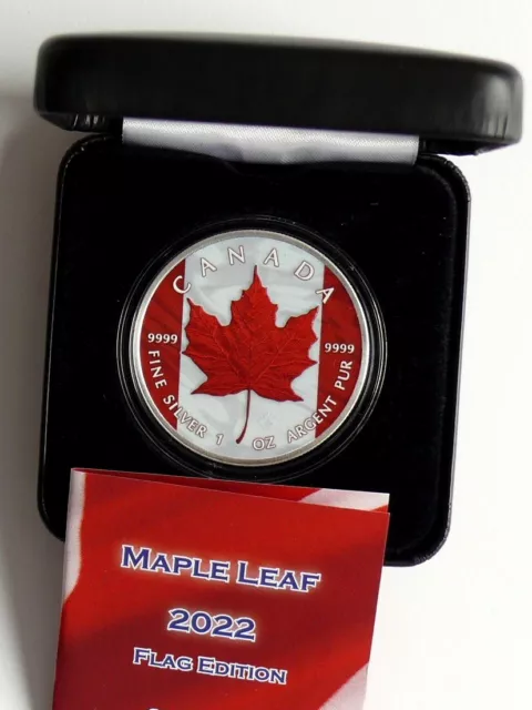 Kanada 5 Dollars 2022 Maple Leaf - Flagge Color, 1 Oz Silber