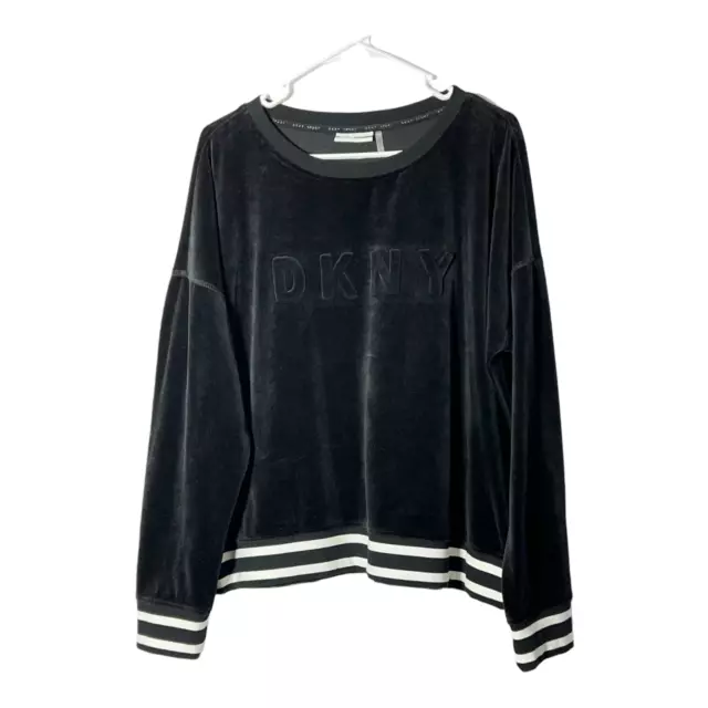DKNY Sport Womens long sleeve pullover black velour sweatshirt, size Extra Large