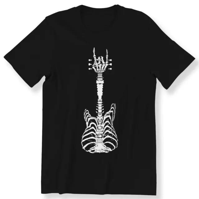 T-shirt uomo donna uomo donna Halloween regalo top chitarra scheletro musica