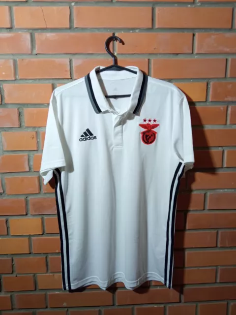 SL Benfica Training Jersey Football Polo Shirt White Adidas Trikot Mens SZ L
