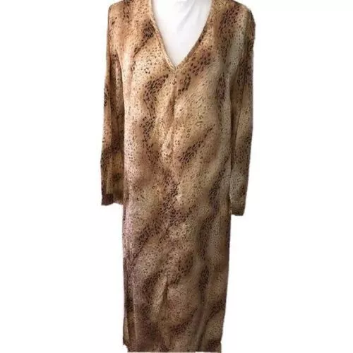 August Silk Vintage Womens Kaftan Size Medium Lounge Maxi Dress Animal Print