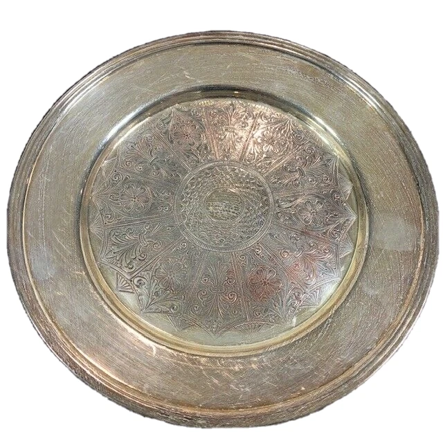 Federal Silverplate on Copper Etched design plate w/ Naken Halloware Silver Bag