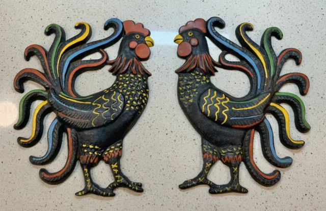 Pair Of Cast Iron Decorative Roosters