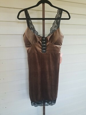Haute Monde Spandex Bodycon Dress Velvet Lace Brown Padded Juniors L NWT
