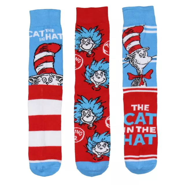 Calcetines Dr. Seuss Cat in The Hat Thing 1 Thing 2 adultos media pantorrilla crew 3 pares