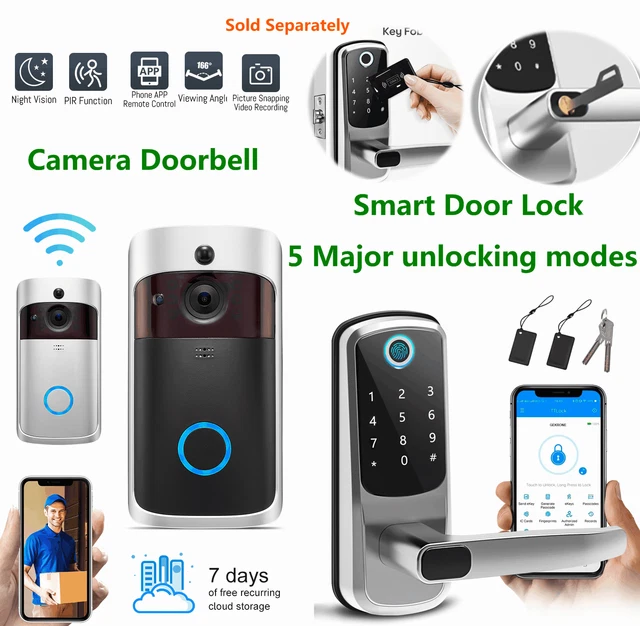 CAMERA DOORBELL BIOMETRIC Fingerprint Digital Keypad Keyless Smart Door