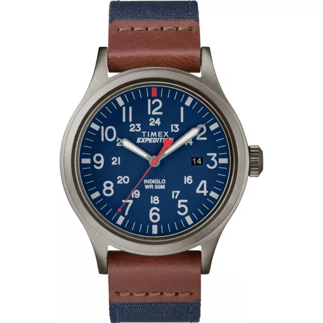 Timex TW4B14100 Men's Expedition Scout Indiglo Combination Color Leather Band Wa