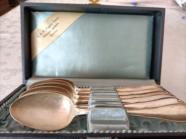 6 CUILLÈRES À café argent massif 800 millièmes poinçon suisse écrin 127 grammes EUR 3,50 - PicClick FR