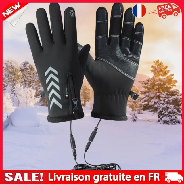 Unisex Electric Hand Warmer Waterproof Soft Outdoor Sports Gloves(2XL USB Black