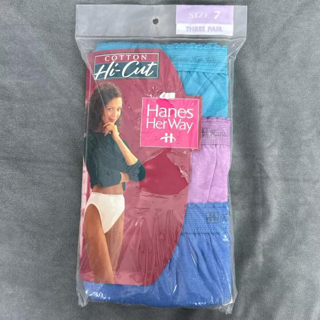 Vintage 1997 Hanes Her Way Hi-Cut Cotton Underwear Panties 3 Pair Size 7 NOS