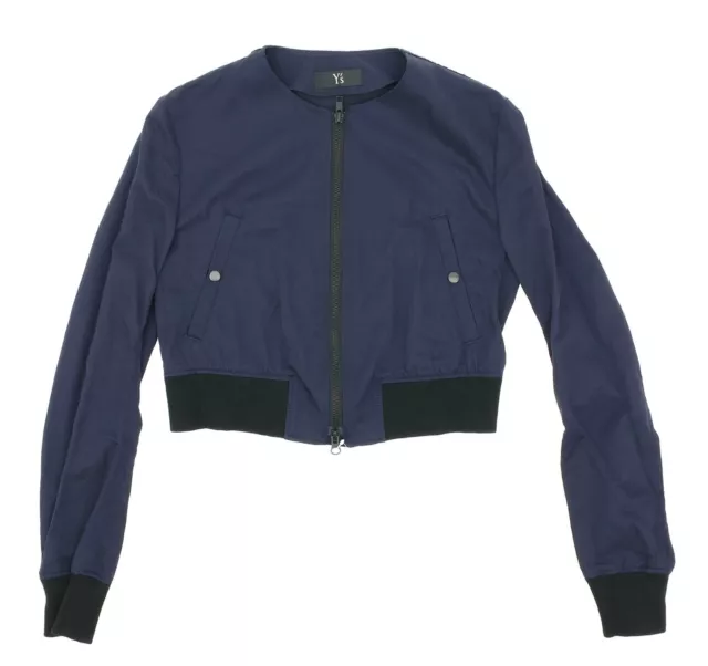 YOHJI YAMAMOTO Navy Cropped Military Bomber Jacket L66918 Woman's Size 1 Small