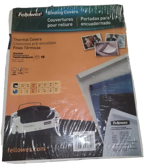 Fellowes Thermal Binding System Covers 60-Sheet Cap 11 x 8 1/2 Clear/Black 10
