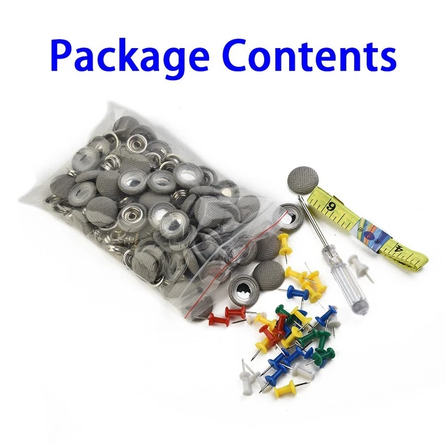 Rivets Textile Voiture Kit Réparation Ciel De Toit Voiture - 65 Rivets + Épingles + Tournevis + Mètre | Pour Tous Véhicules Punaise Ciel De Toit Voiture