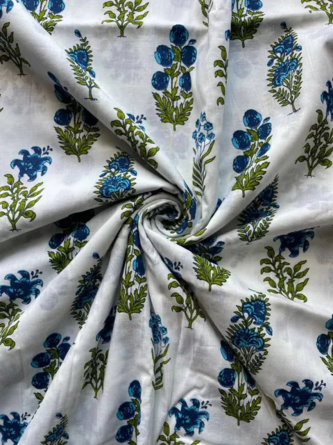 Estampado floral indio hecho a mano algodón 5 yardas corriendo tela de...